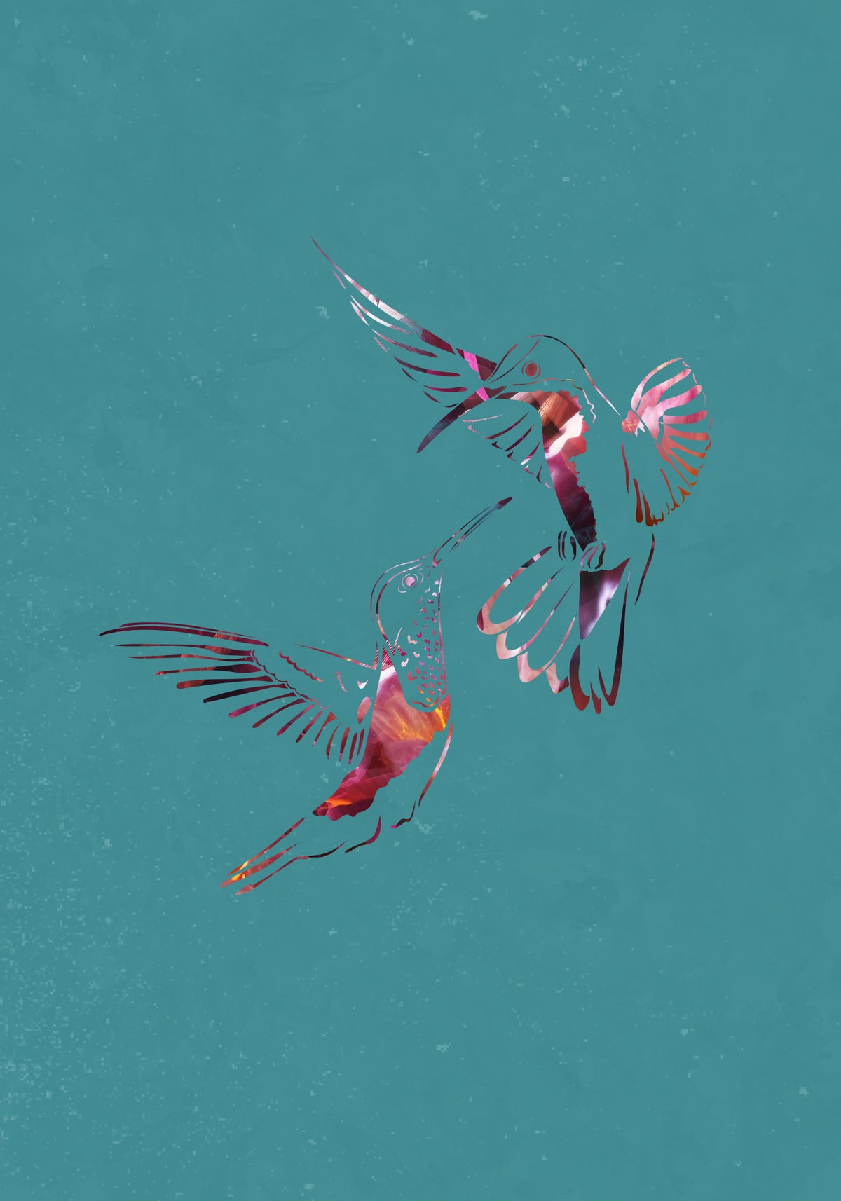 Pink Green Bird Flight Poster och Canvastavla
