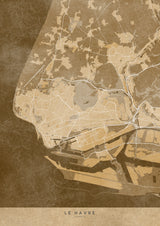 Sepia vintage map of Le Havre France Poster och Canvastavla