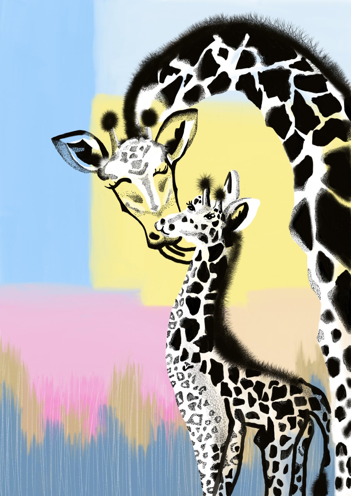 Mama giraffe and baby Poster och Canvastavla