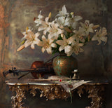 Still life with violin and flowers Poster och Canvastavla