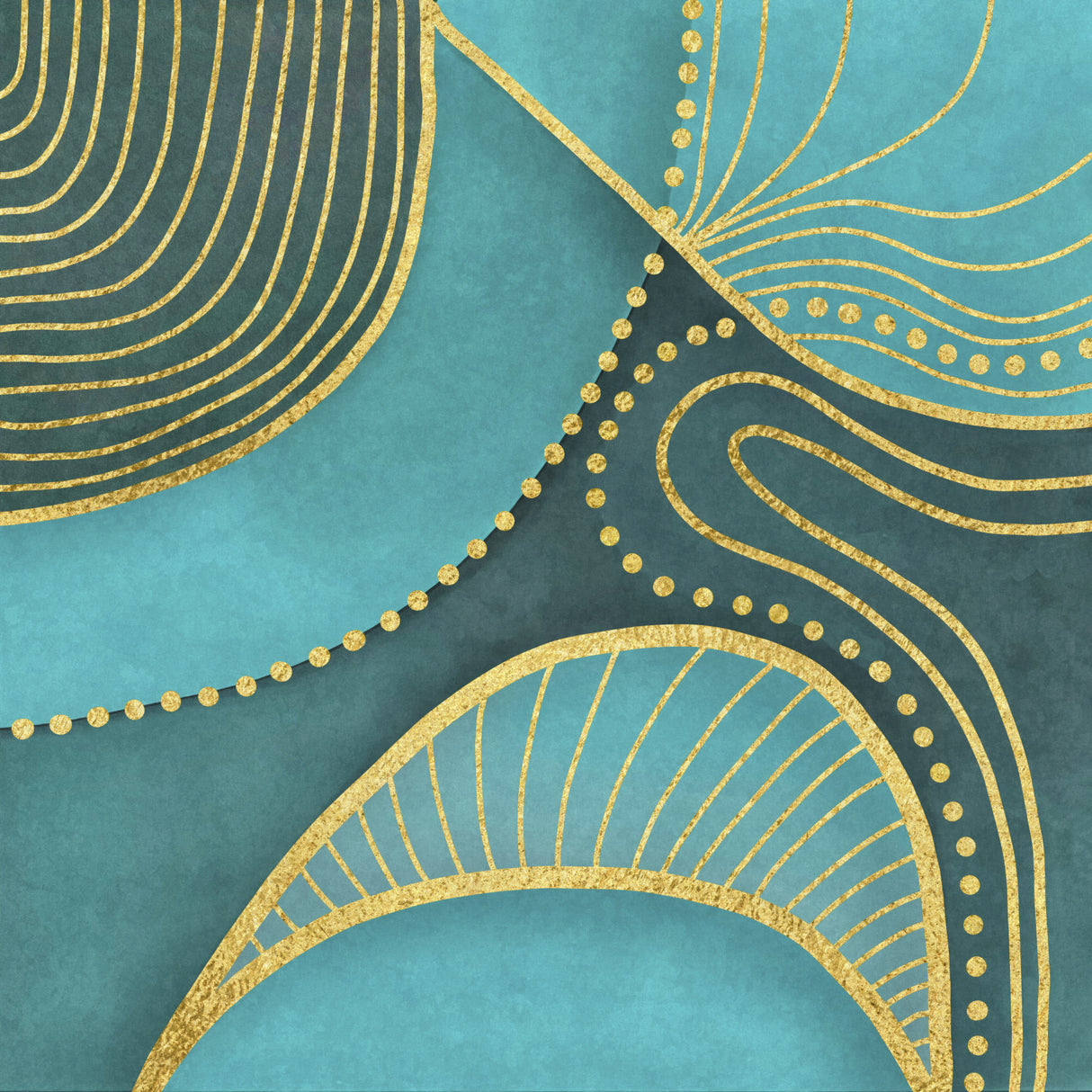 Shaded Mid Century Art Turquoise Gold Poster och Canvastavla