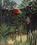 Monkeys And Parrot In The Virgin Forest Poster och Canvastavla