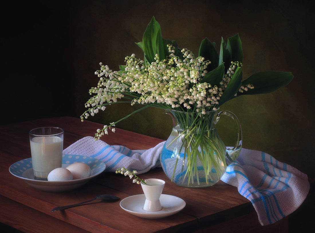 Still life with a bouquet of lilies of the valley Poster och Canvastavla