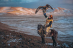 ALtai mountain range and an eagle hunter Poster och Canvastavla