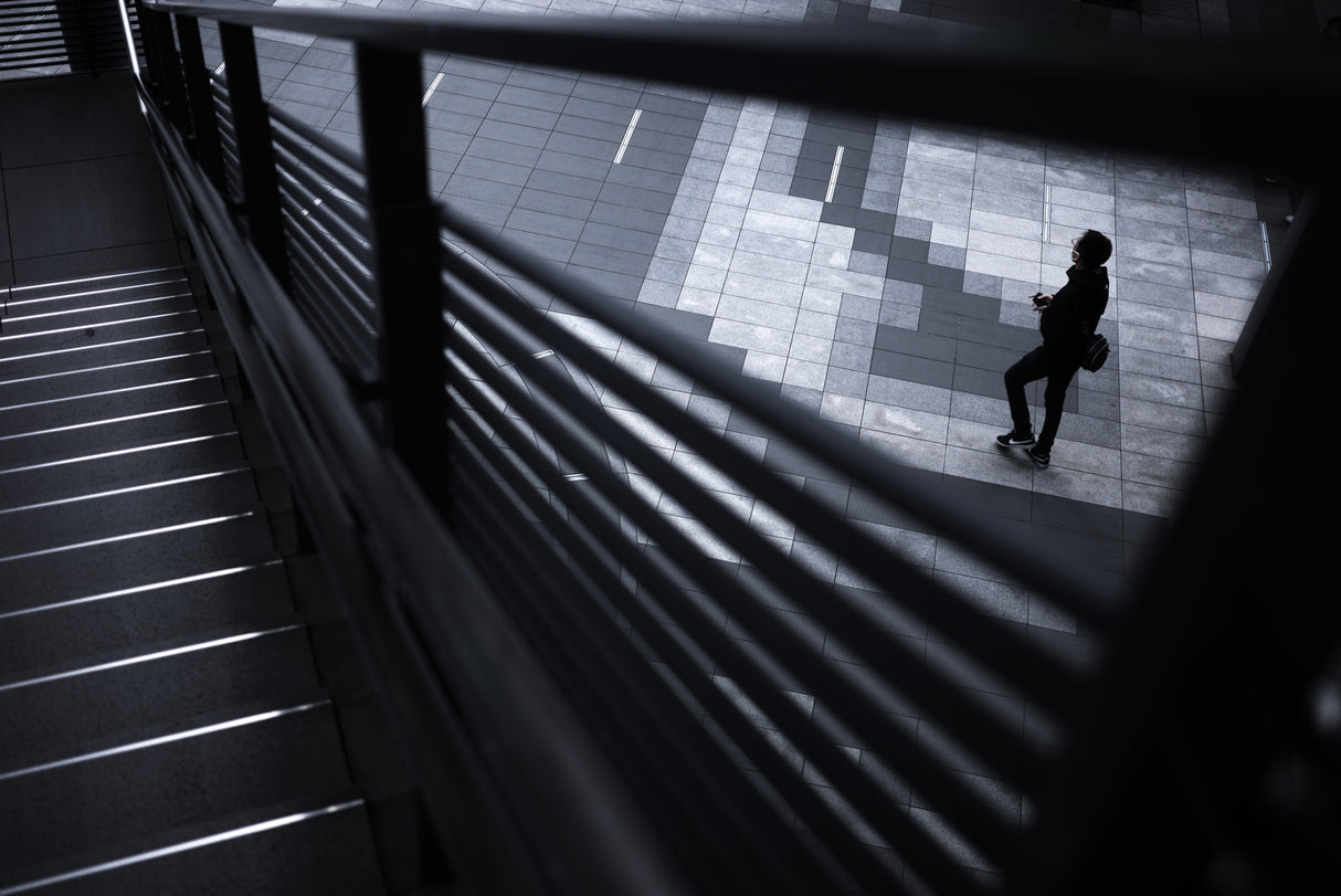 The Indigo Silhouette Through the Handrail Gap Poster och Canvastavla
