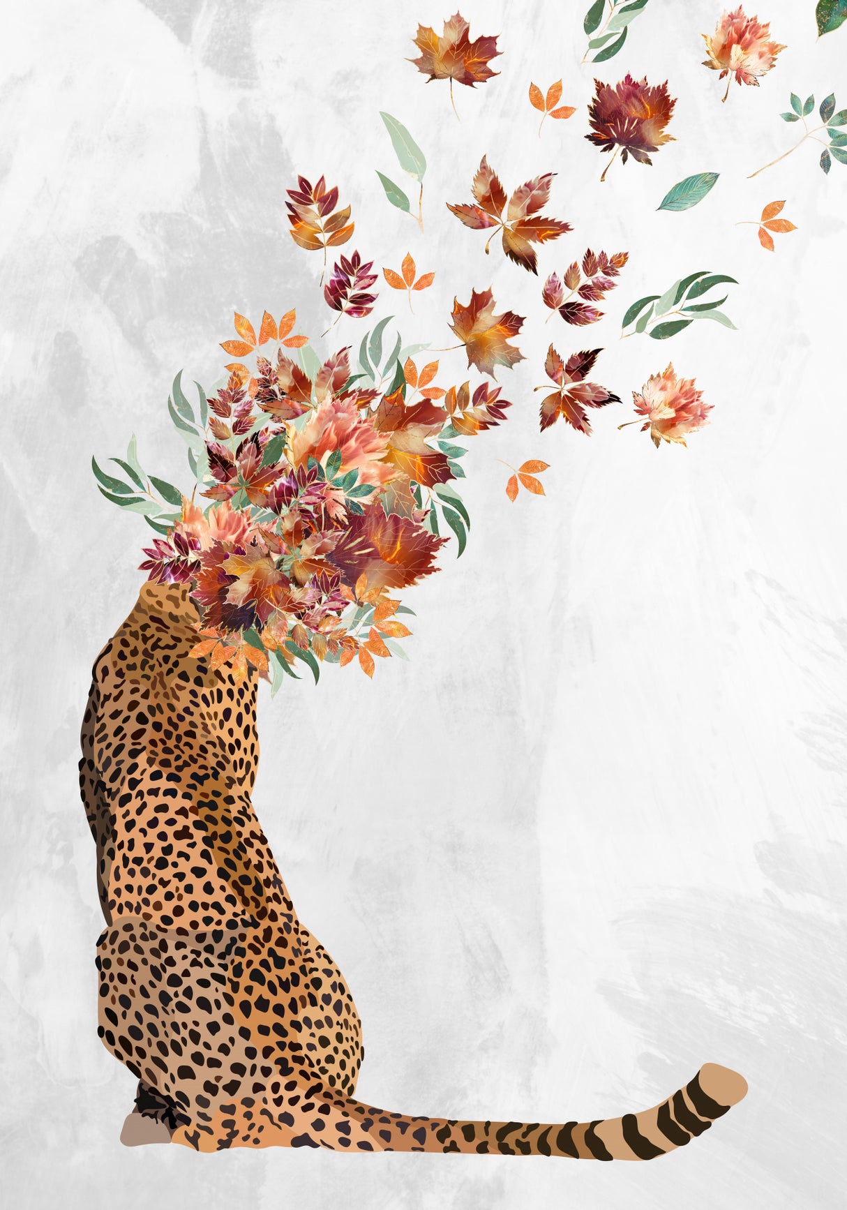 Cheetah Autumn Leaves Head Poster och Canvastavla