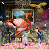 Flamingo Blue &amp; Parrots Poster och Canvastavla