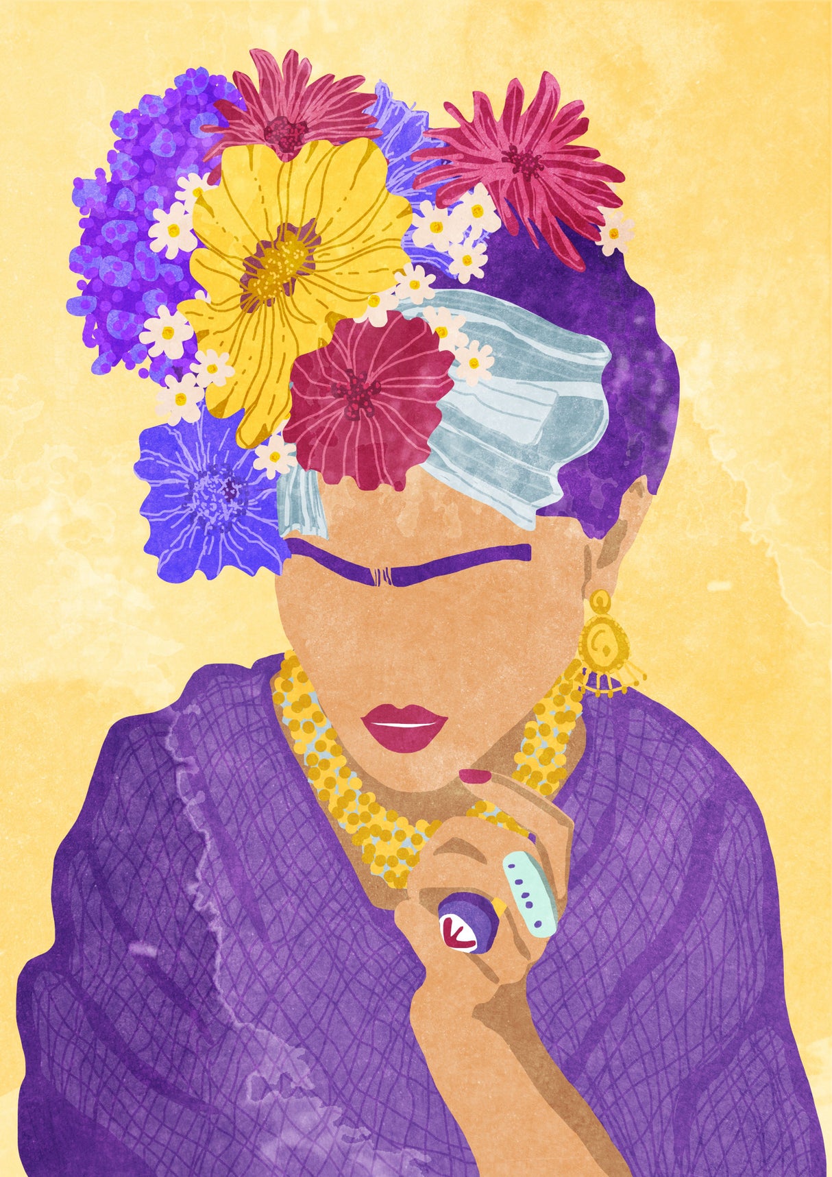 Frida and flowers Poster och Canvastavla