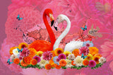 Flamingo &amp; Dahlias Spring Poster och Canvastavla
