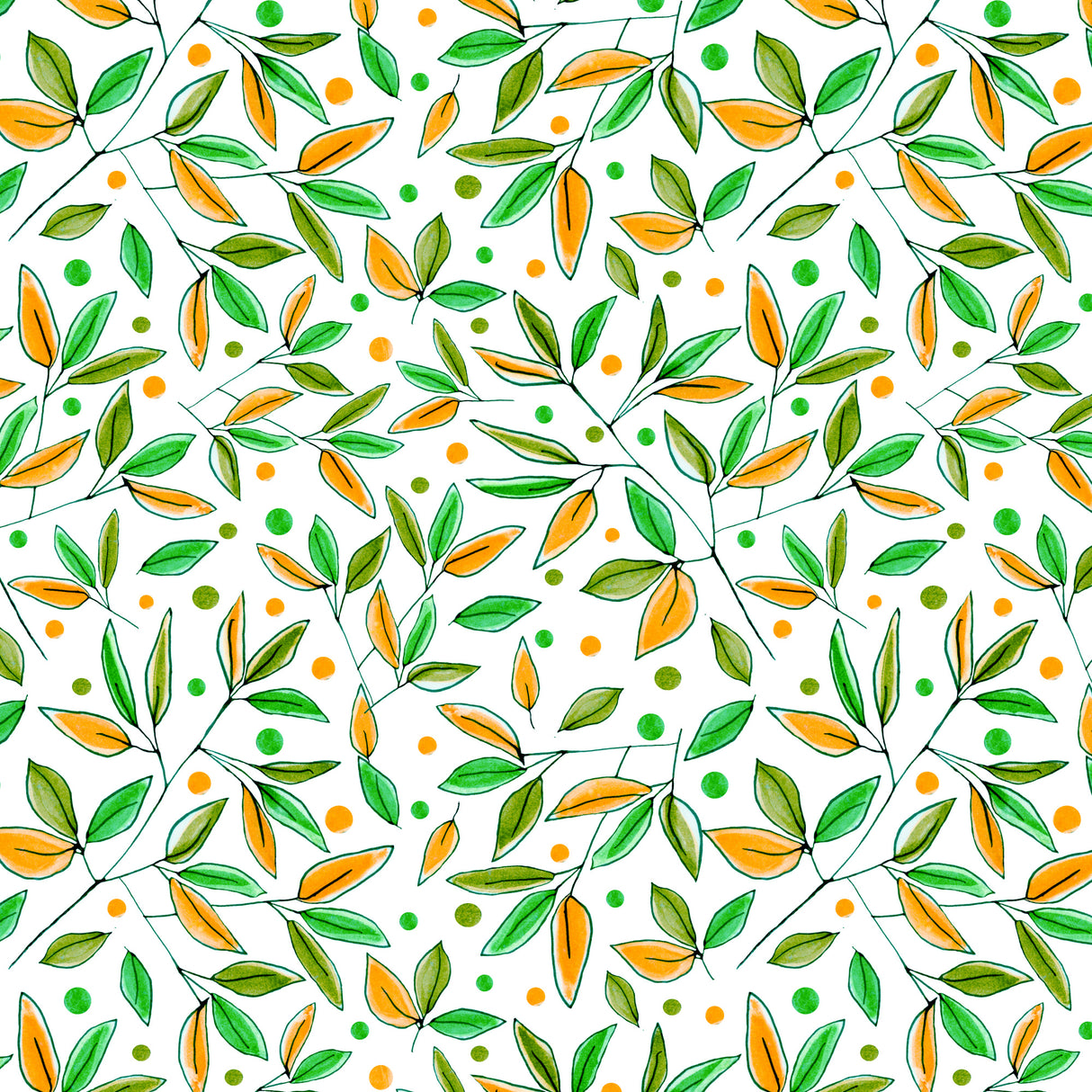 Floral Branches Orange Olive Poster och Canvastavla