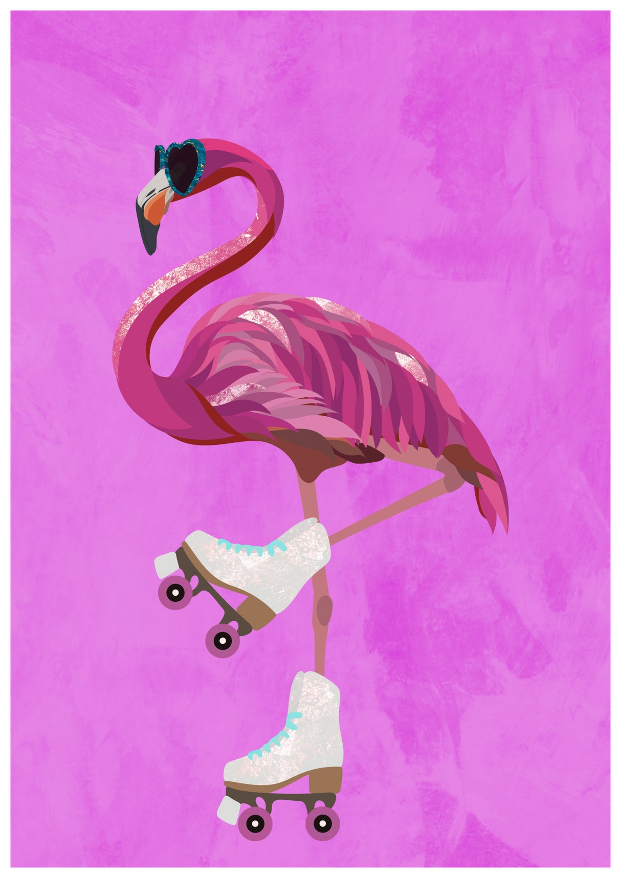 Pink Flamingo Roller Skating Poster och Canvastavla