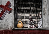 Ethiopian butcher in a rainy day. Poster och Canvastavla