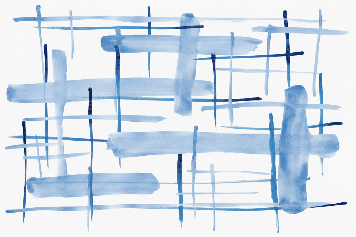 Abstract Lines Blue and White 06 Poster och Canvastavla