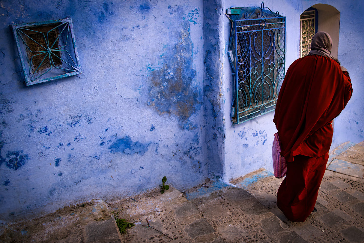 Lady in red, passing the blue Poster och Canvastavla