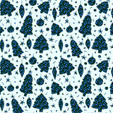 Blue Green Leaves On Blue Christmas Trees and Bulbs Poster och Canvastavla