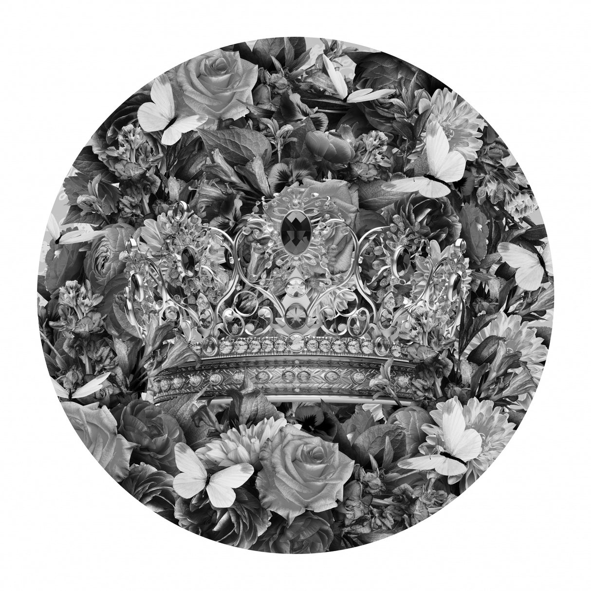 Destiny Blooms &amp; Crown Black &amp; White Poster och Canvastavla