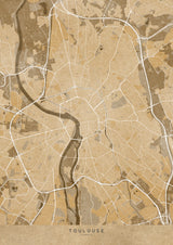 Sepia vintage map of Toulouse France Poster och Canvastavla