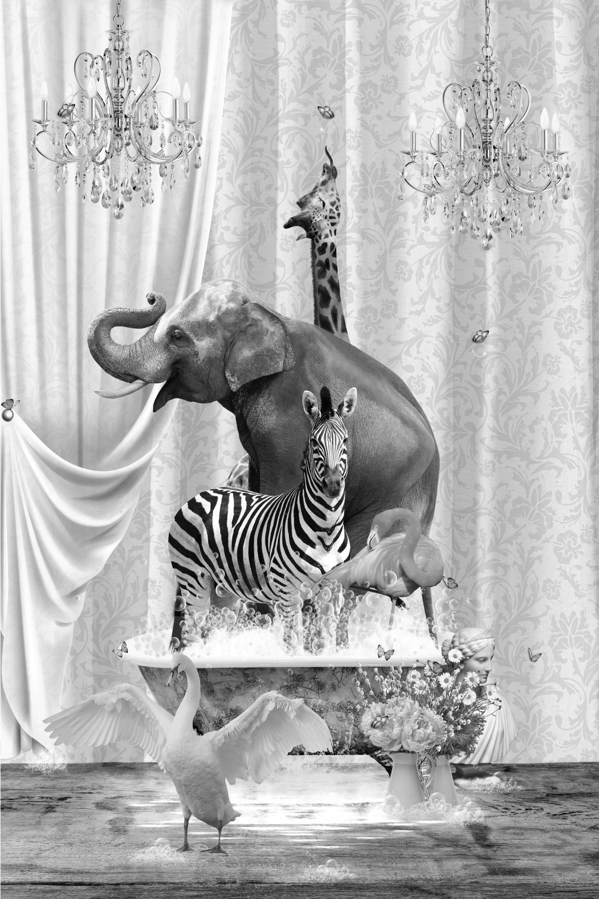 Family Time &amp; Bubbles Black &amp; White Poster och Canvastavla