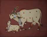 KAMDHENU COW AND CALF PAINTING Poster och Canvastavla