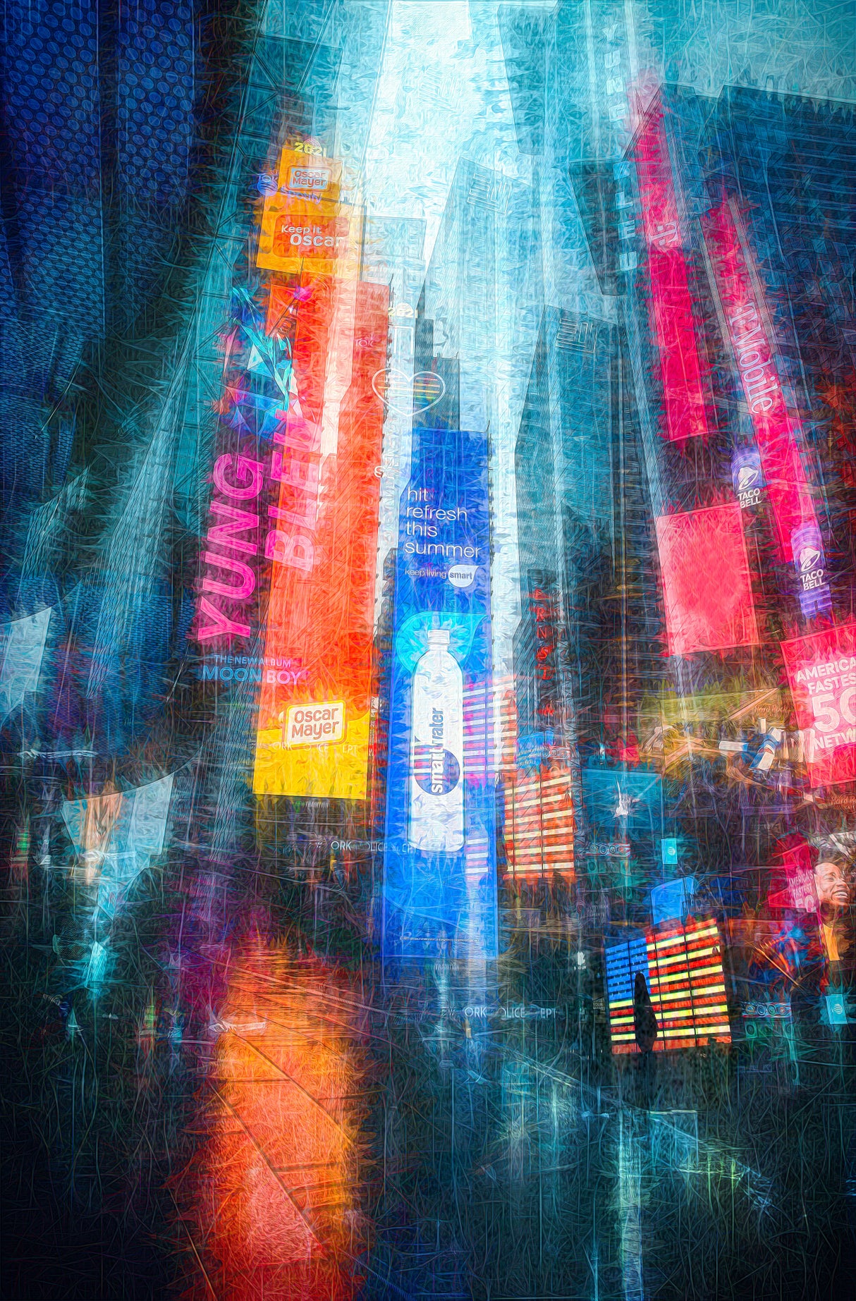 Time Square Impression in Rain Poster och Canvastavla