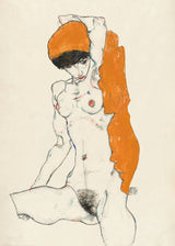 Standing Nude With Orange Drapery 1914 Poster och Canvastavla