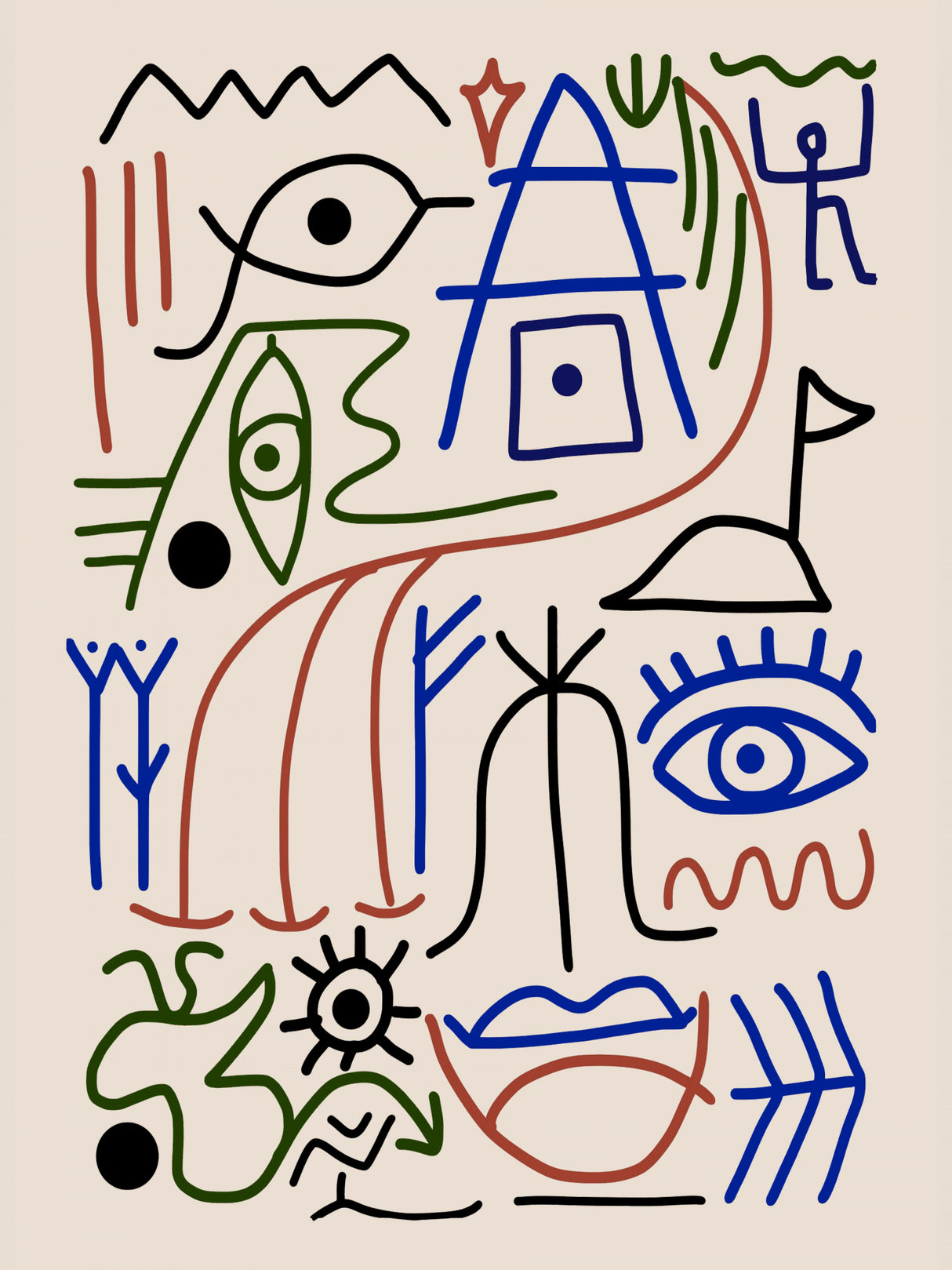 Line Art Bizarre Ancient Symbol Poster och Canvastavla