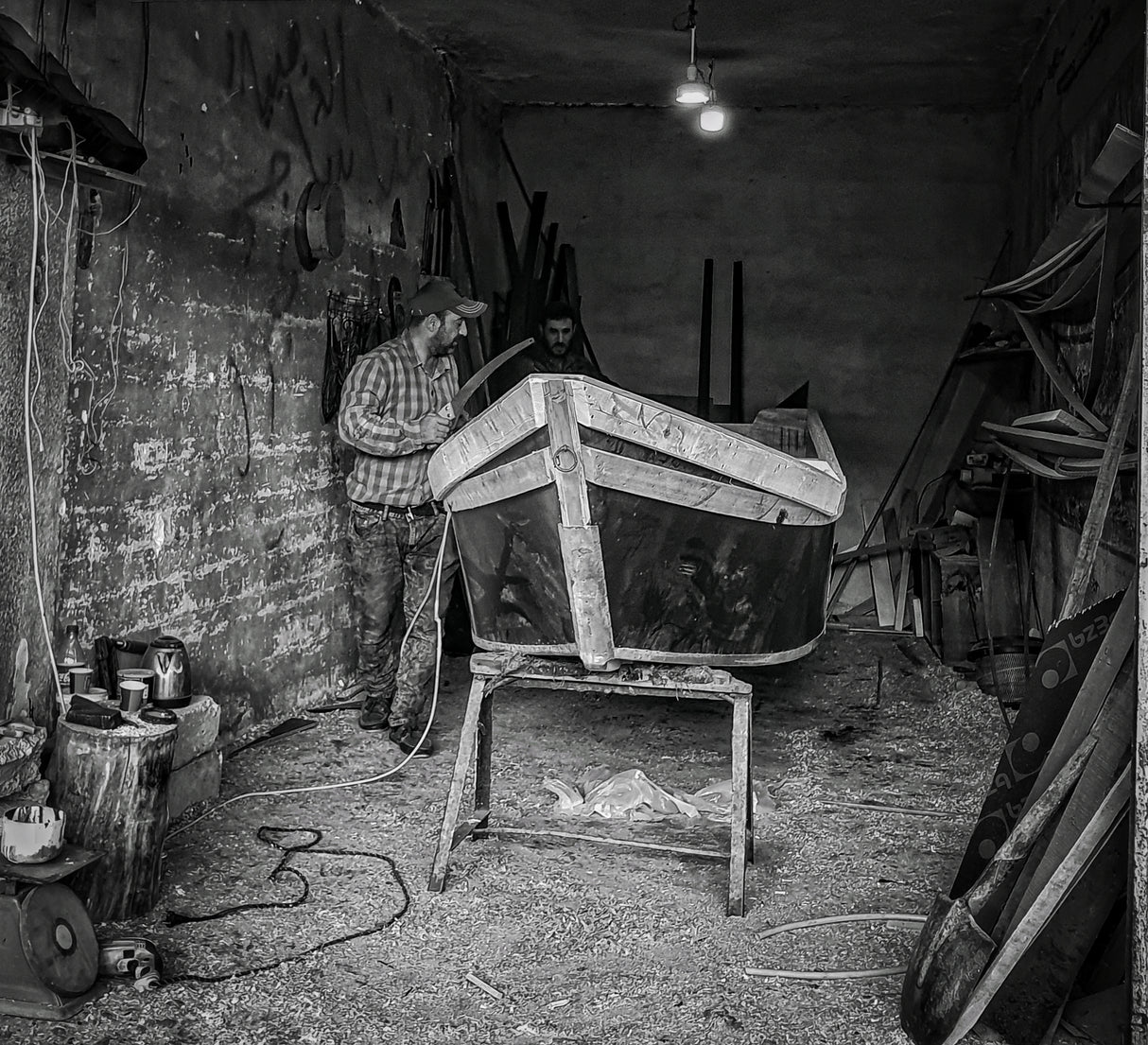 Handmade wooden boats in Mosul Poster och Canvastavla