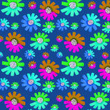 Fancy Florals Green Brown Lavender Green On Blue Poster och Canvastavla