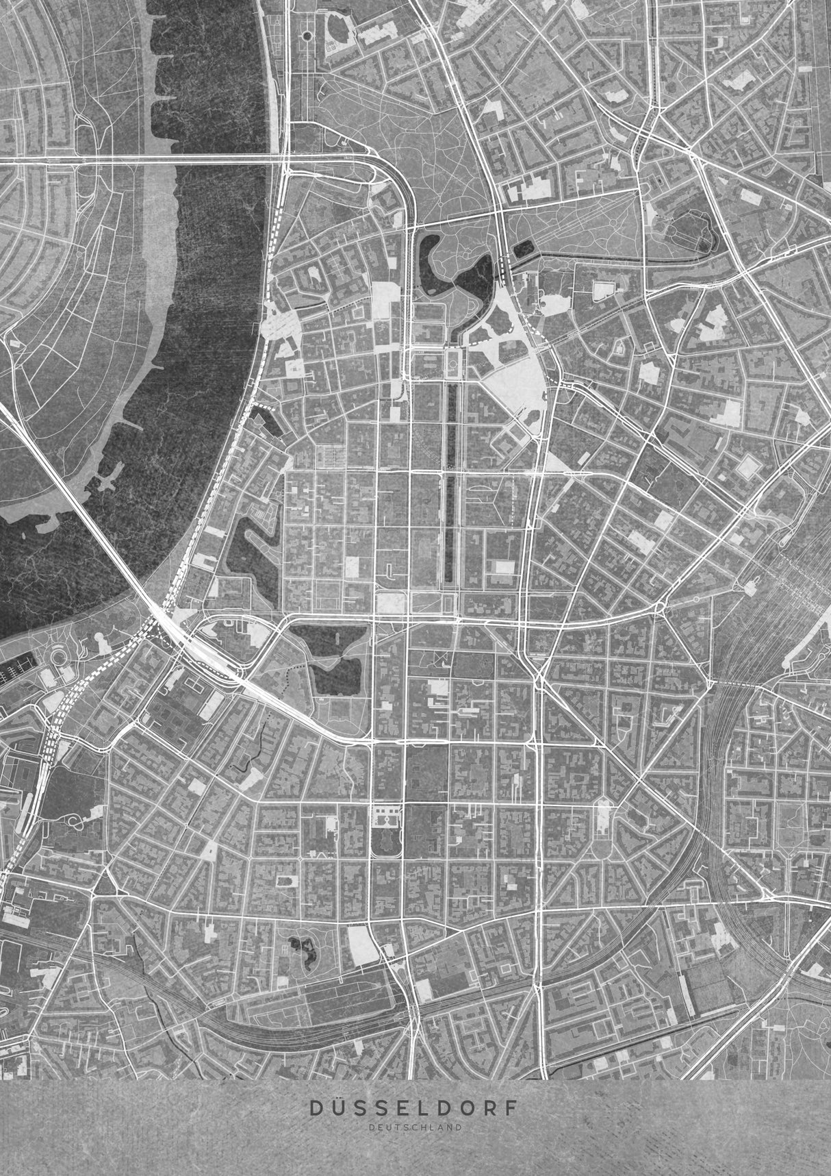 Gray vintage map of Düsseldorf downtown Germany Poster och Canvastavla