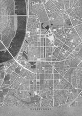 Gray vintage map of Düsseldorf downtown Germany Poster och Canvastavla