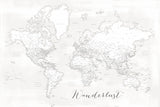 Wanderlust, detailed world map with cities, Maeli white Poster och Canvastavla