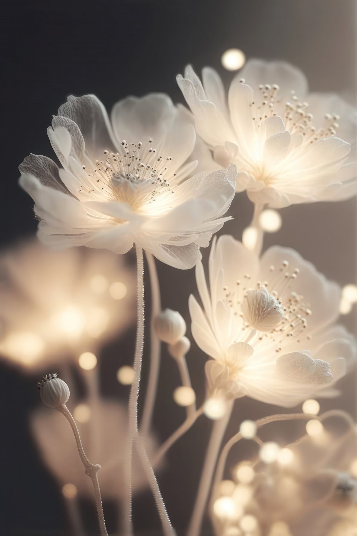 White Glowing Flowers Poster och Canvastavla