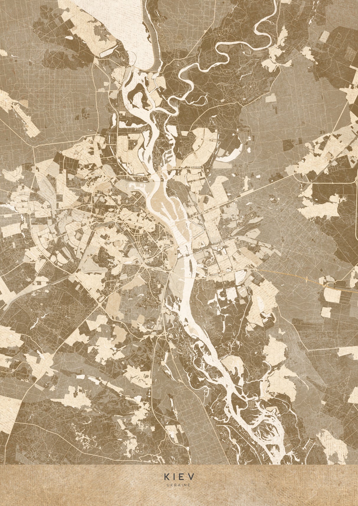 Sepia map of Kiev (pre-war) Poster och Canvastavla