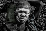 Mundari child carrying a container with milk - South Sudan Poster och Canvastavla