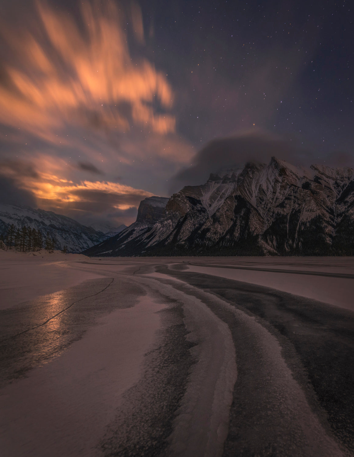 Frozen Lake at Night Poster och Canvastavla