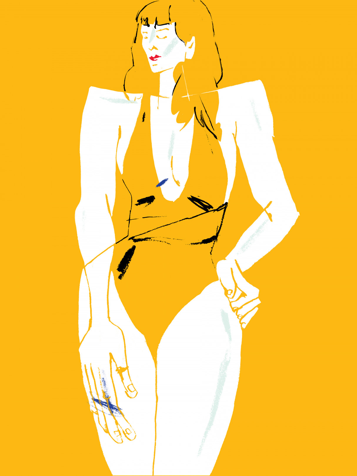 Girl in Bathing Suit Yellow Poster och Canvastavla