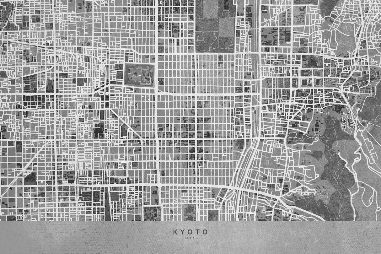 Gray map of Kyoto Poster och Canvastavla