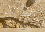 Sepia vintage map of Hamburg downtown Germany Poster och Canvastavla