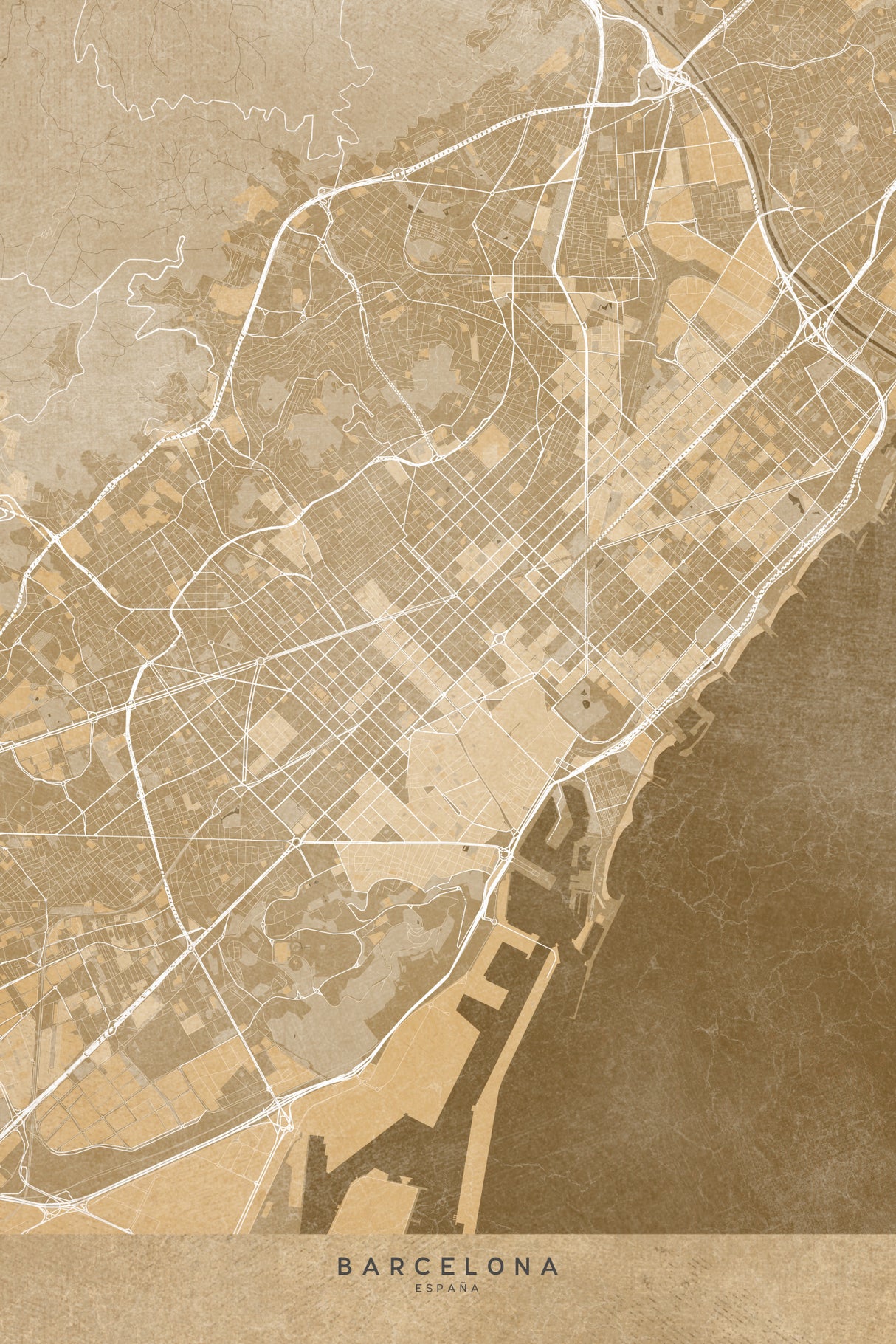 Map of Barcelona (Spain) in sepia vintage style Poster och Canvastavla