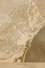 Map of Barcelona (Spain) in sepia vintage style Poster och Canvastavla