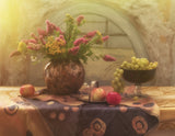 Still Life with Grapes. Flowers and Apples Poster och Canvastavla