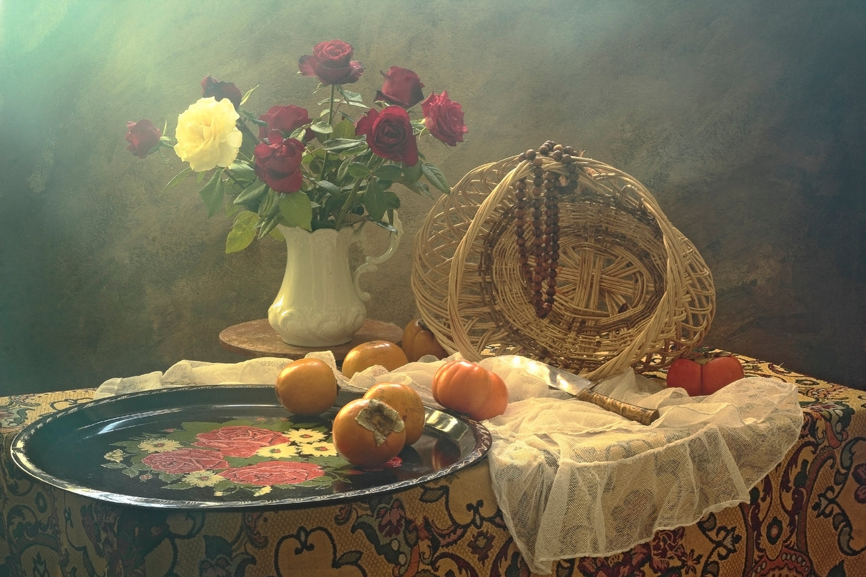 Still Life with tray and Roses Poster och Canvastavla