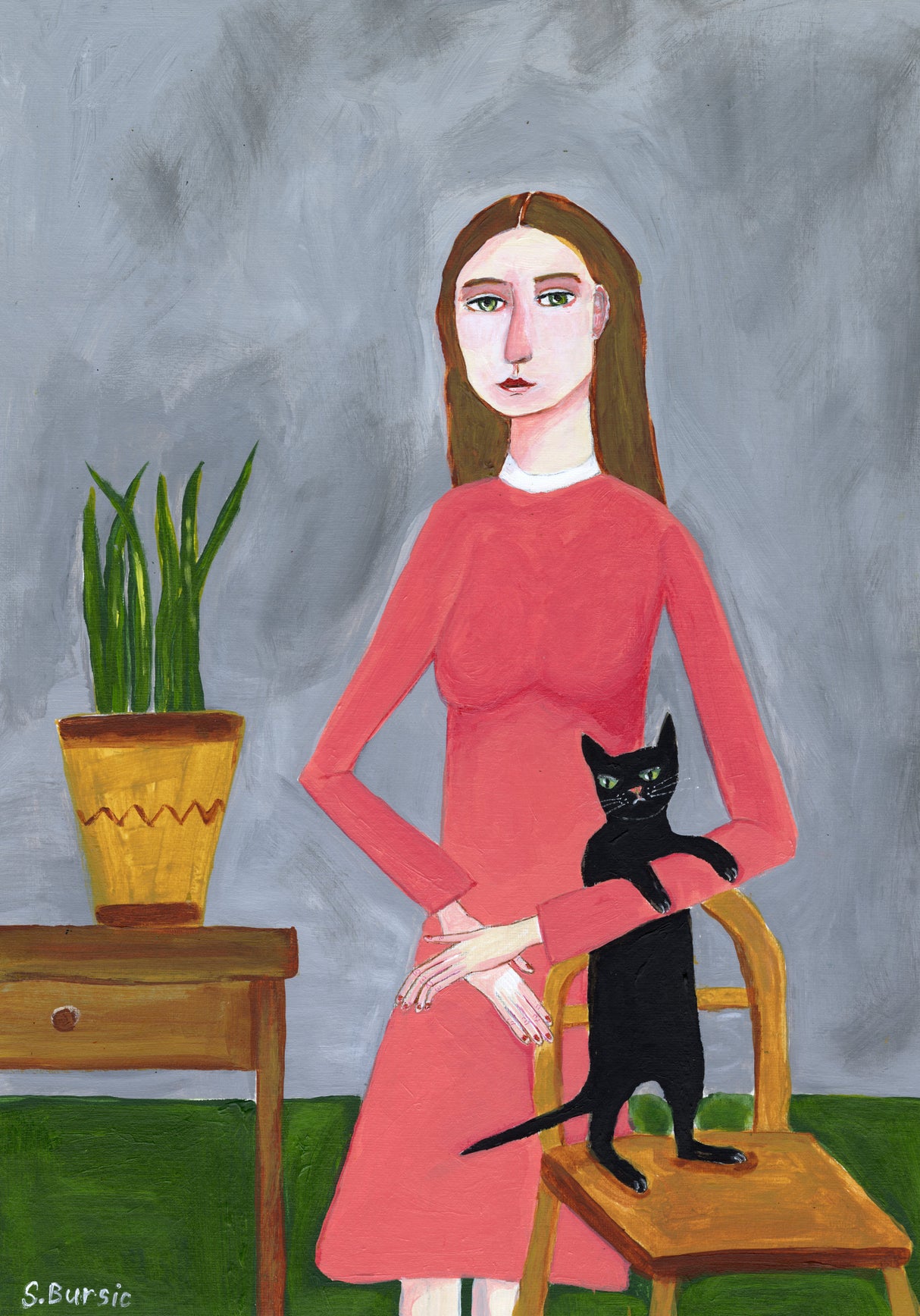 Cat Lady with Black Cat Poster och Canvastavla