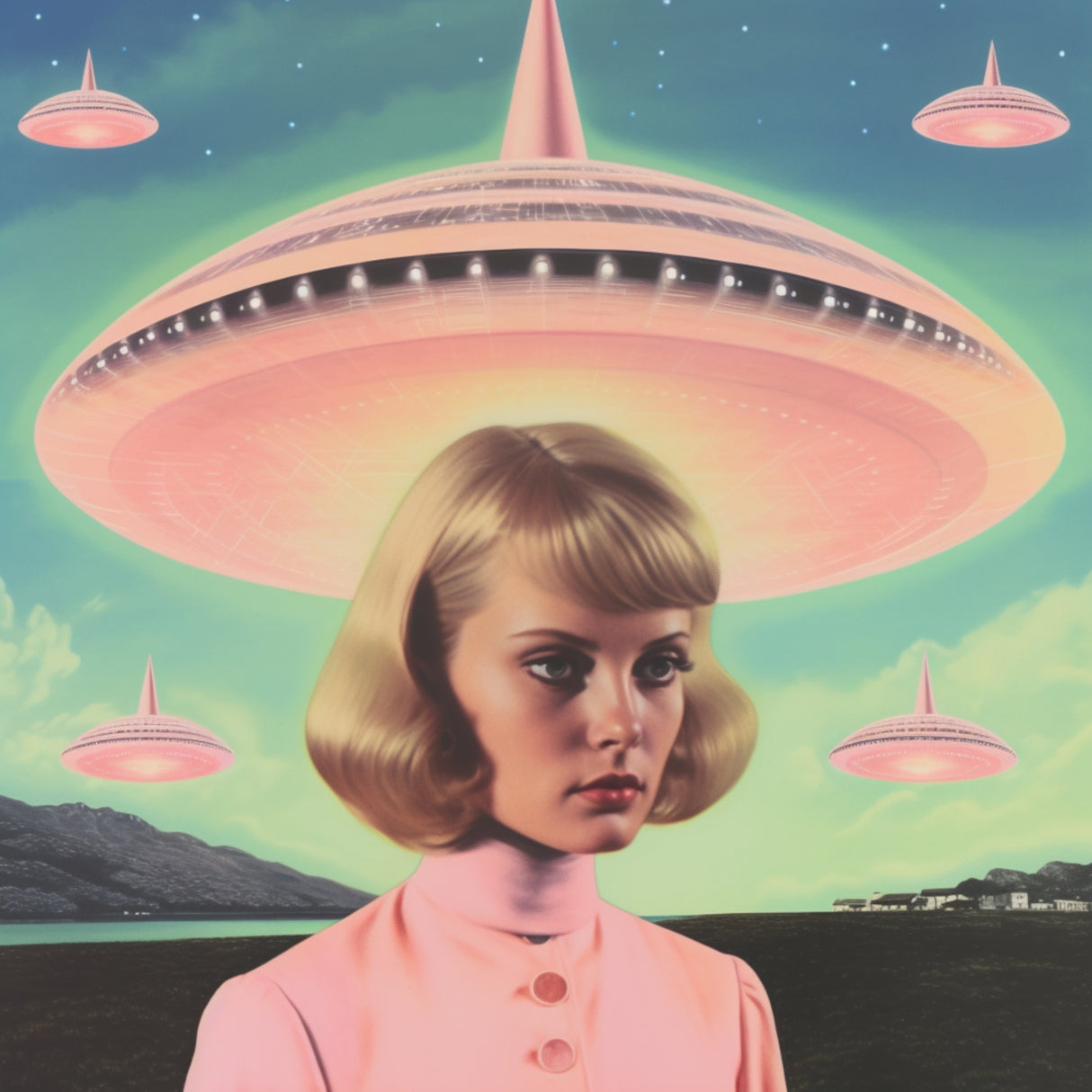 UFO Barbie Collage Art Poster och Canvastavla