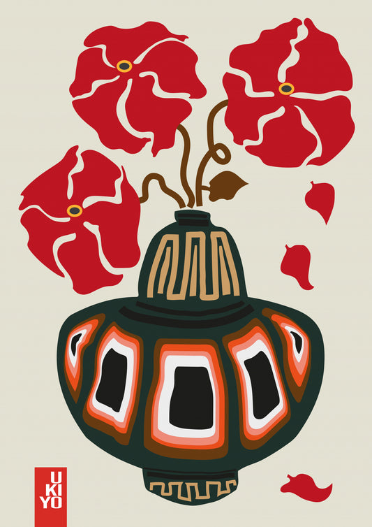 Ukiyo Vase Flower Greige Poster och Canvastavla