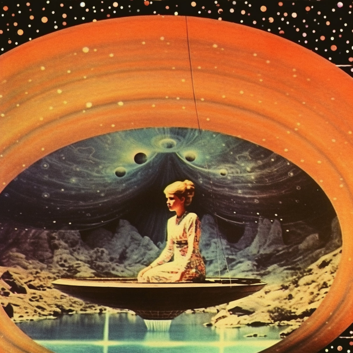 Rings of Orange - Space Collage Poster och Canvastavla