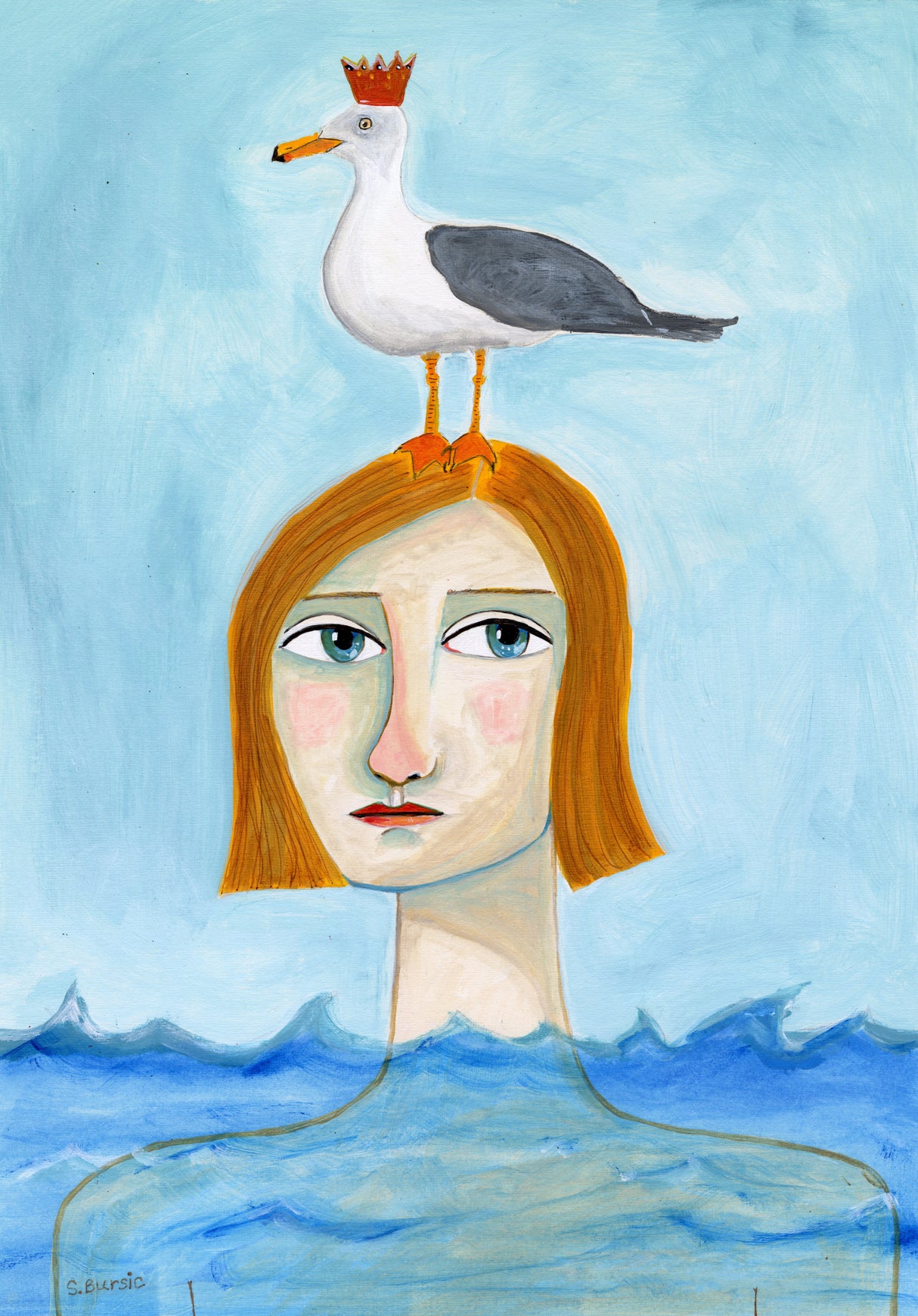 Nude Lady in Ocean with Seagull Poster och Canvastavla