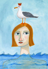 Nude Lady in Ocean with Seagull Poster och Canvastavla