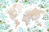 Detailed floral world map with cities, Leanne Poster och Canvastavla