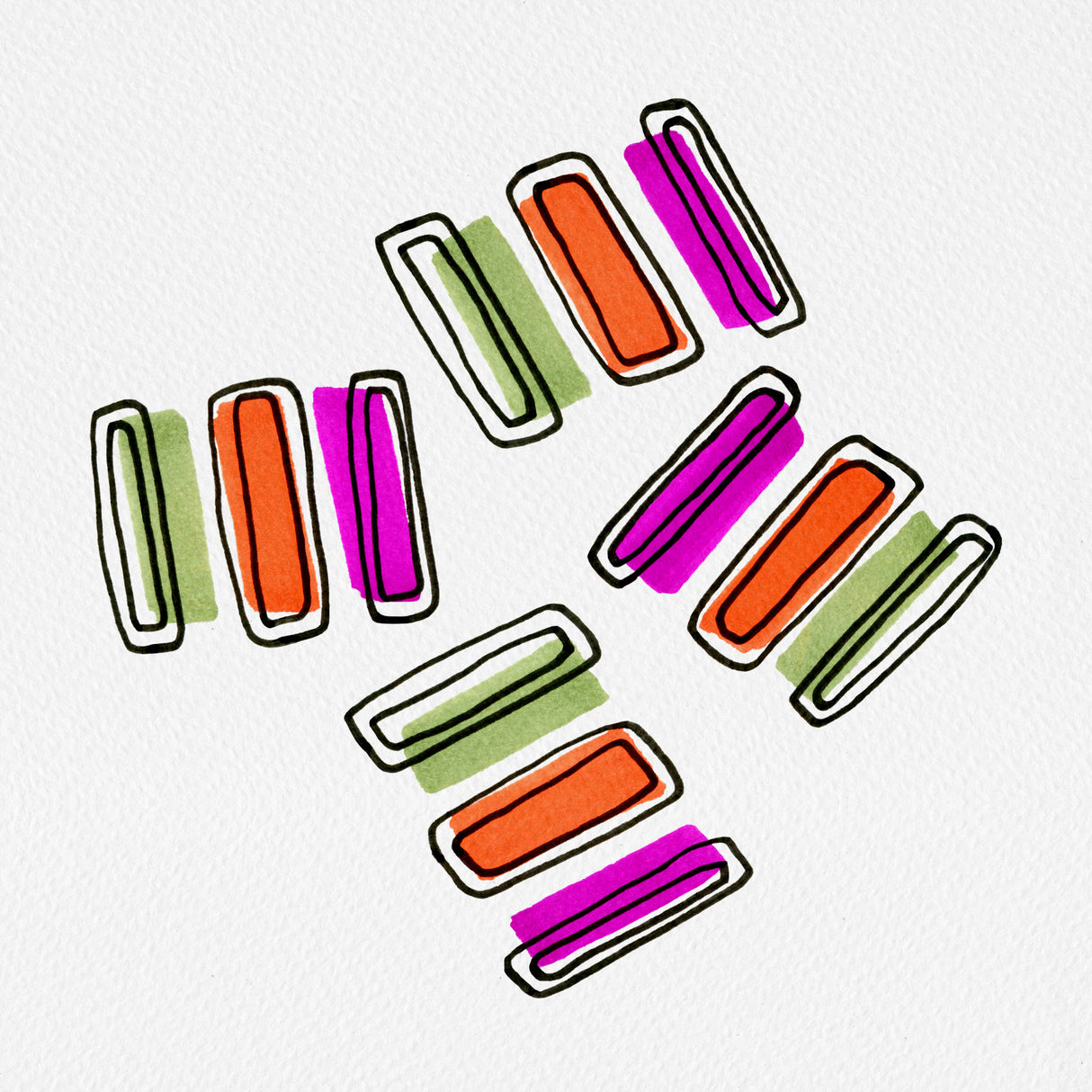 Rectangle Shapes Groupie Green Purple Orange Poster och Canvastavla